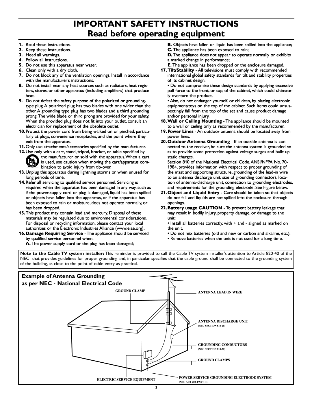 Magnavox 27MS343S owner manual IMPORTANT SAFETY INSTRUCTIONS Read before operating equipment 