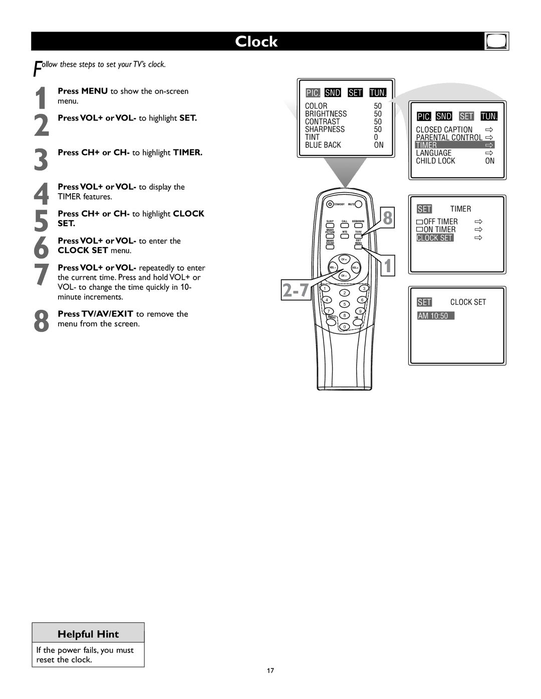 Magnavox 27MS345S owner manual Clock, Set 