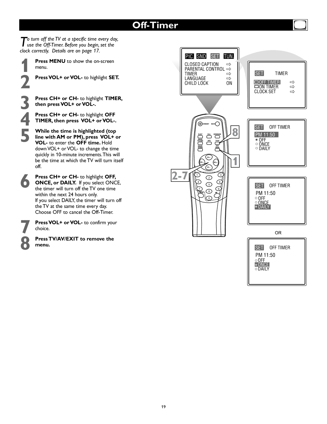 Magnavox 27MS345S owner manual Off-Timer 