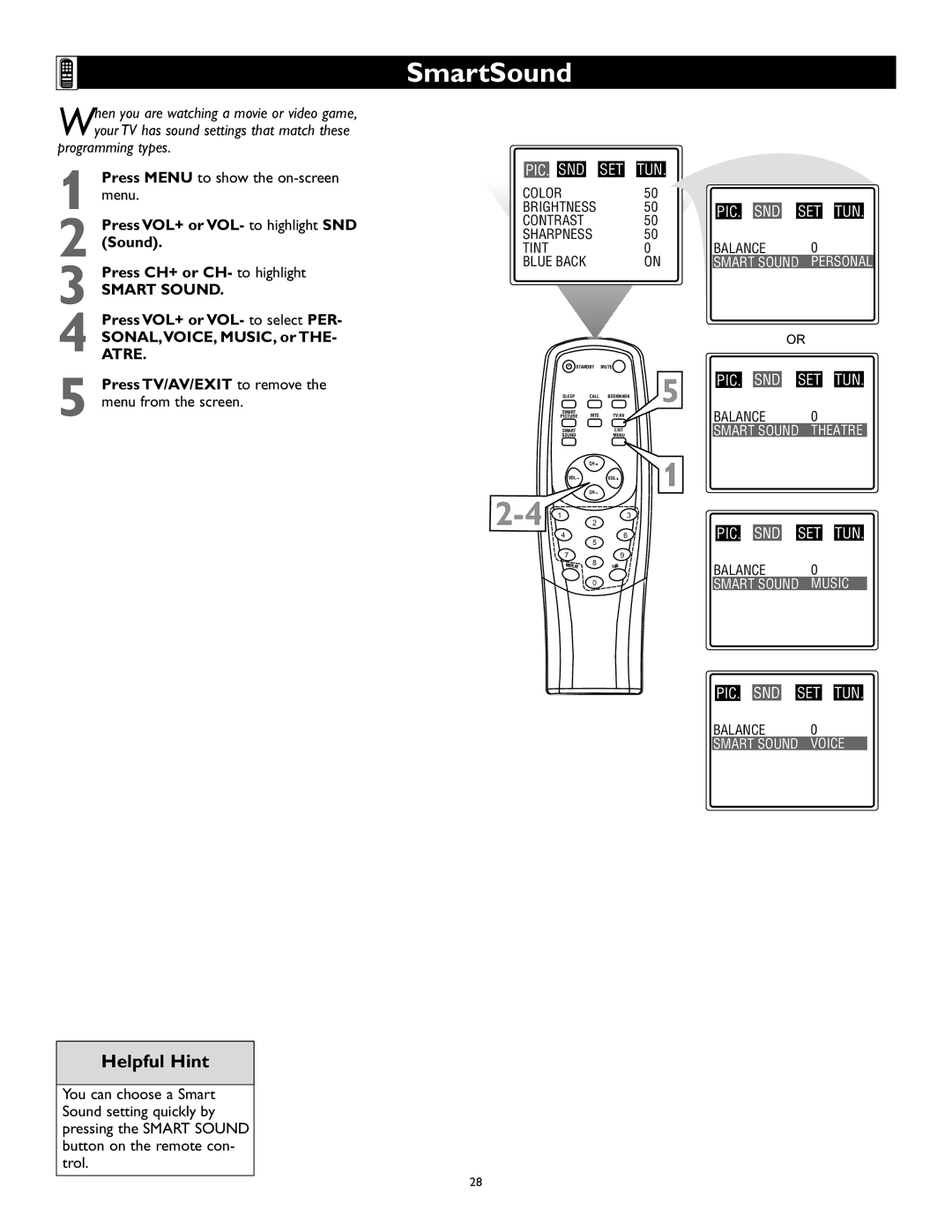 Magnavox 27MS345S owner manual SmartSound, Smart Sound 