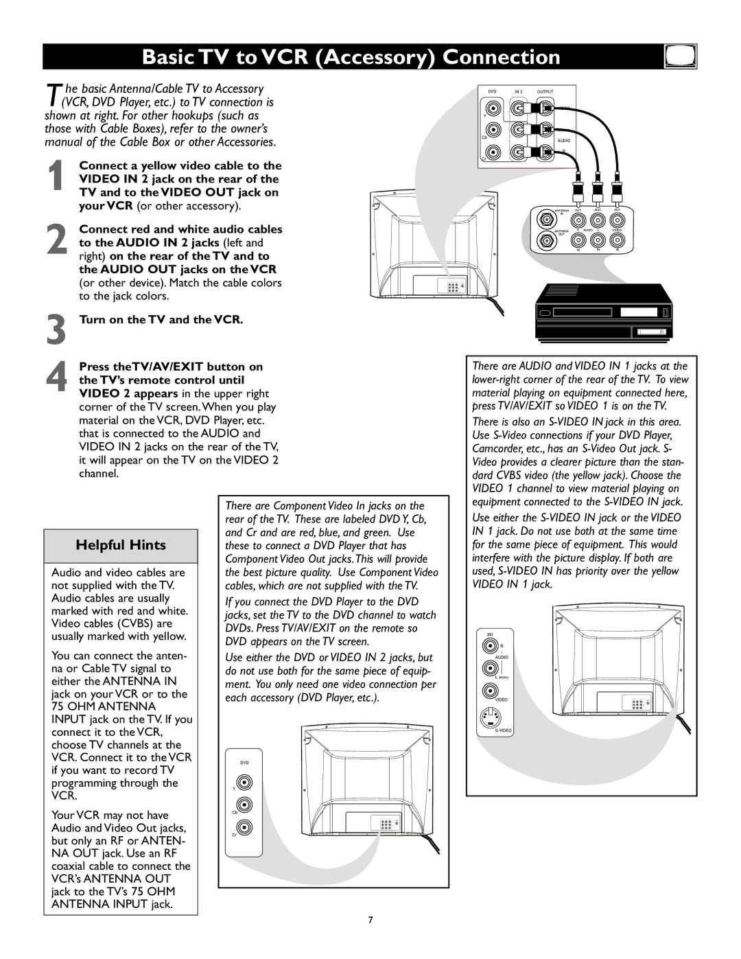 Magnavox 27MS345S owner manual Basic TV to VCR Accessory Connection, Equipment connected to the S-VIDEO in jack 