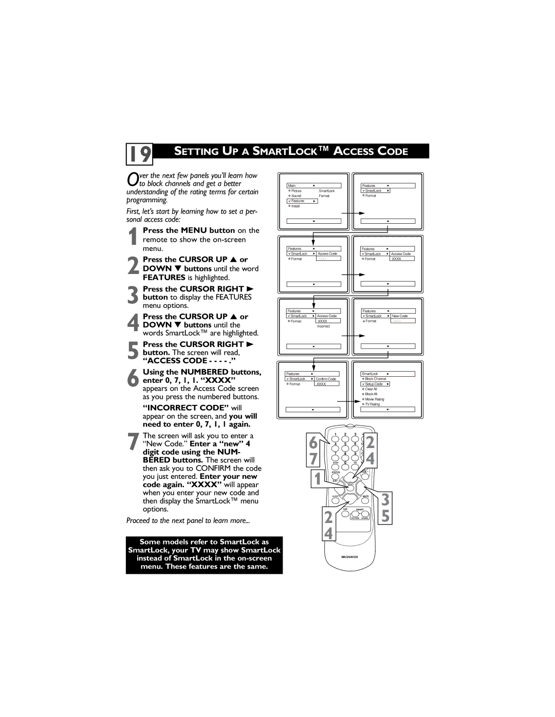 Magnavox 27MS4504 user manual Setting UP a Smartlock Access Code 