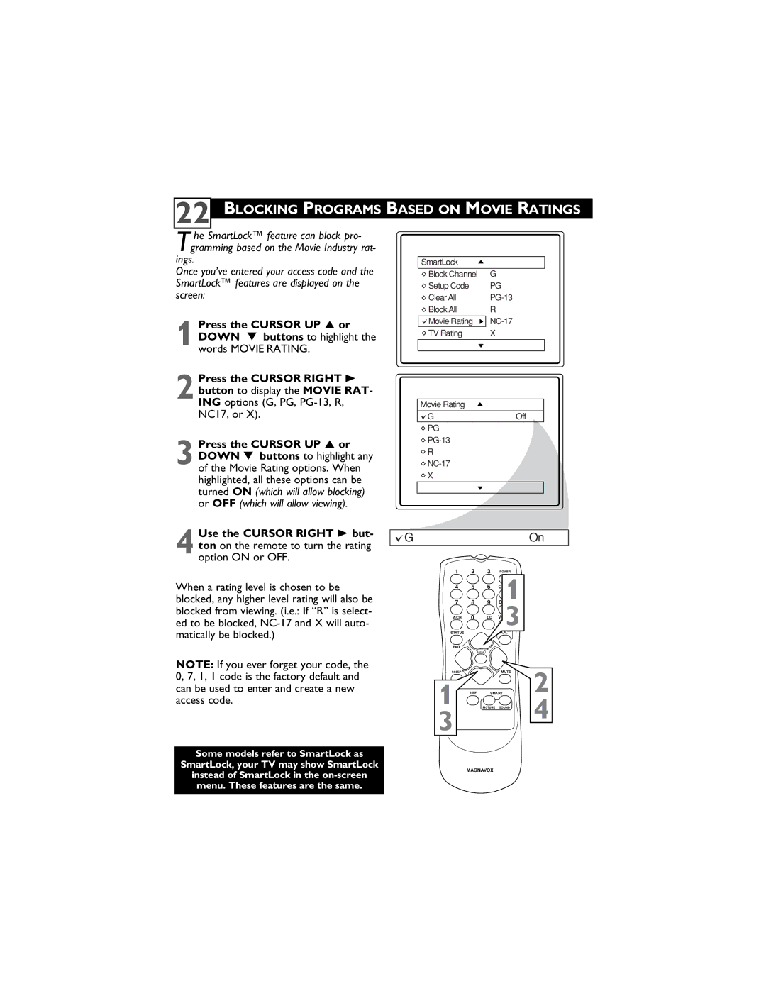 Magnavox 27MS4504 user manual Blocking Programs Based on Movie Ratings 