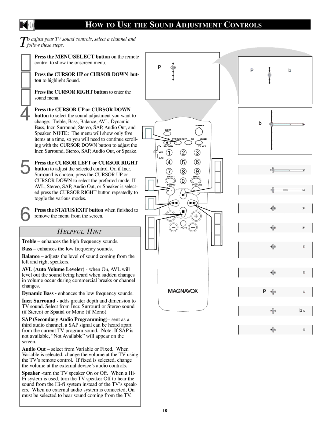 Magnavox 27MS5402/17 user manual HOW to USE the Sound Adjustment Controls, Color 