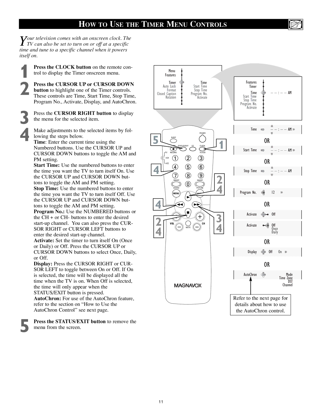 Magnavox 27MS5402/17 user manual HOW to USE the Timer Menu Controls, Rotation Activate 