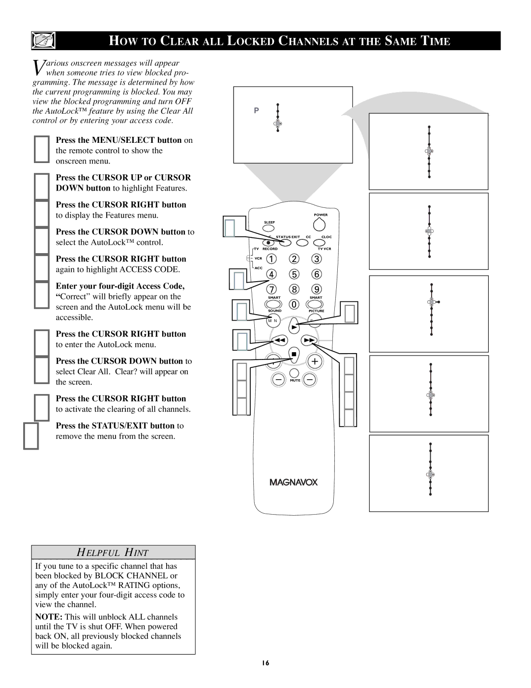 Magnavox 27MS5402/17 user manual HOW to Clear ALL Locked Channels AT the Same Time 