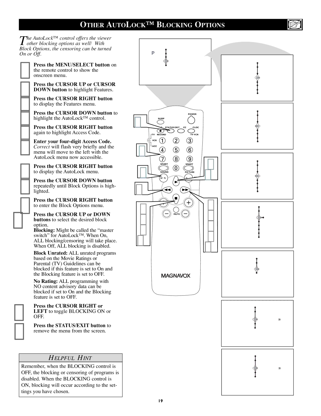 Magnavox 27MS5402/17 user manual Other Autolock Blocking Options 