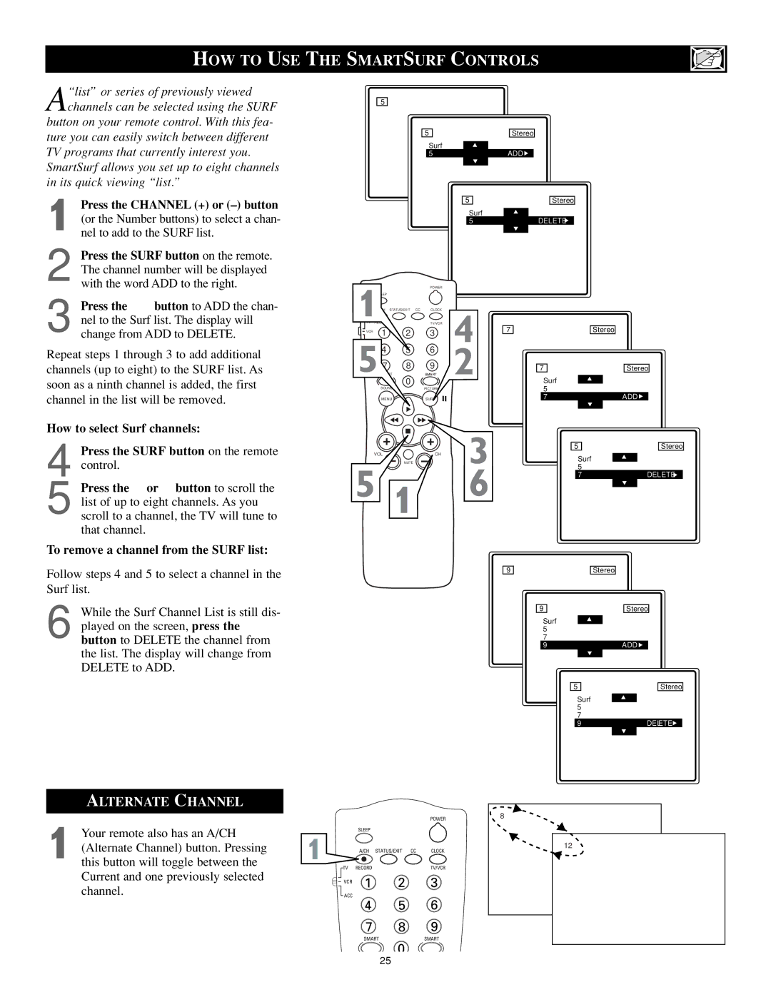 Magnavox 27MS5402/17 user manual HOW to USE the Smartsurf Controls, Alternate Channel 