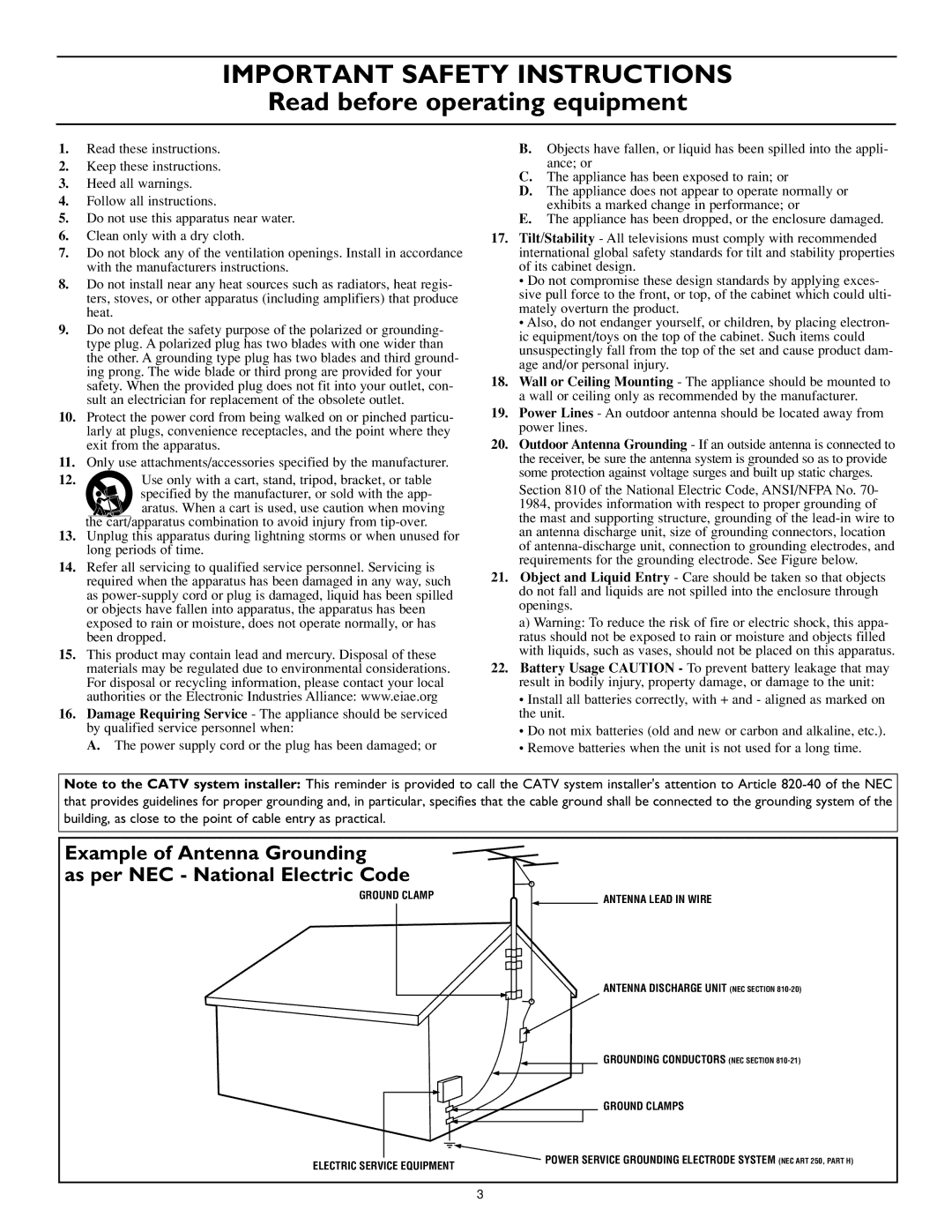 Magnavox 27MS5402/17 user manual Important Safety Instructions 