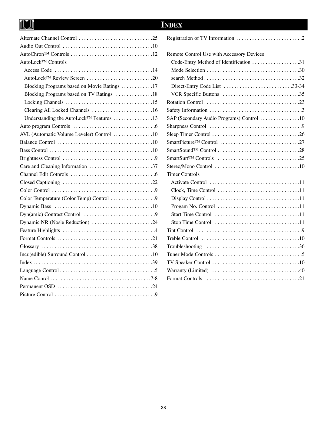 Magnavox 27MS5402/17 user manual Index 