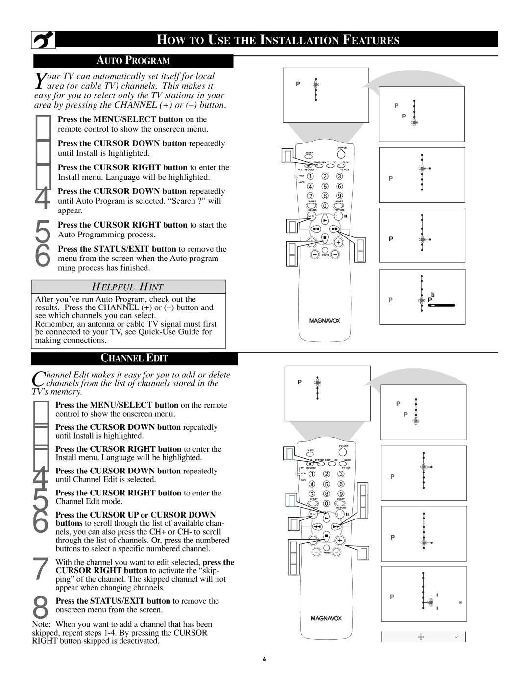 Magnavox 27MS5402/17 user manual Auto Program, Channel Edit 