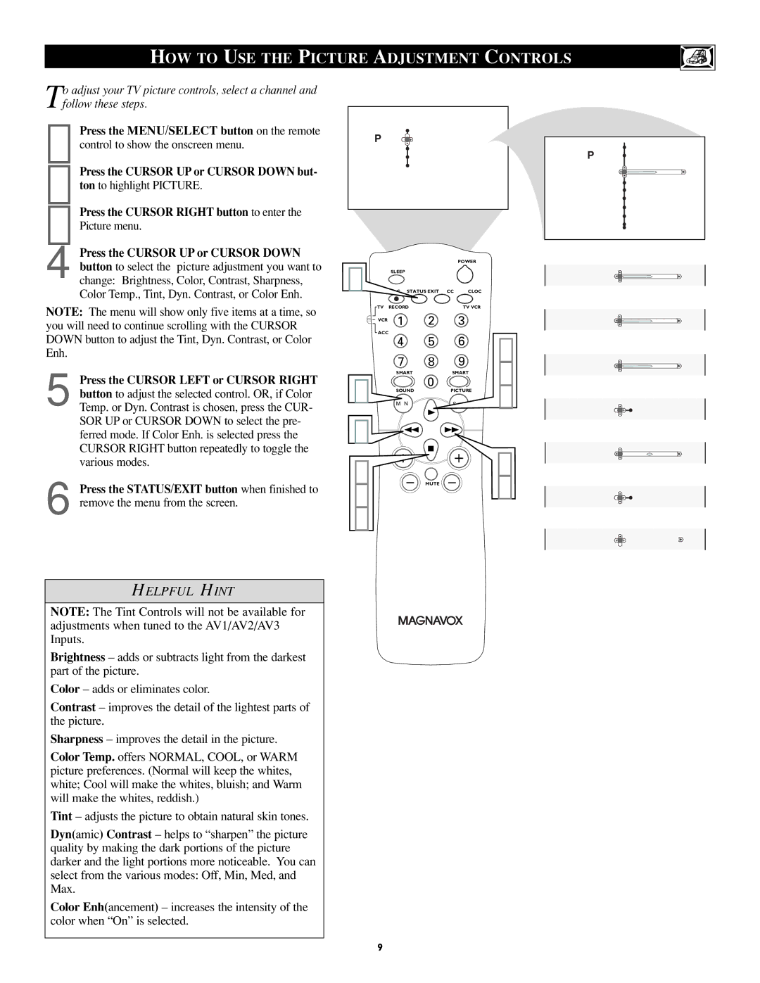 Magnavox 27MS5402/17 user manual HOW to USE the Picture Adjustment Controls, Install 