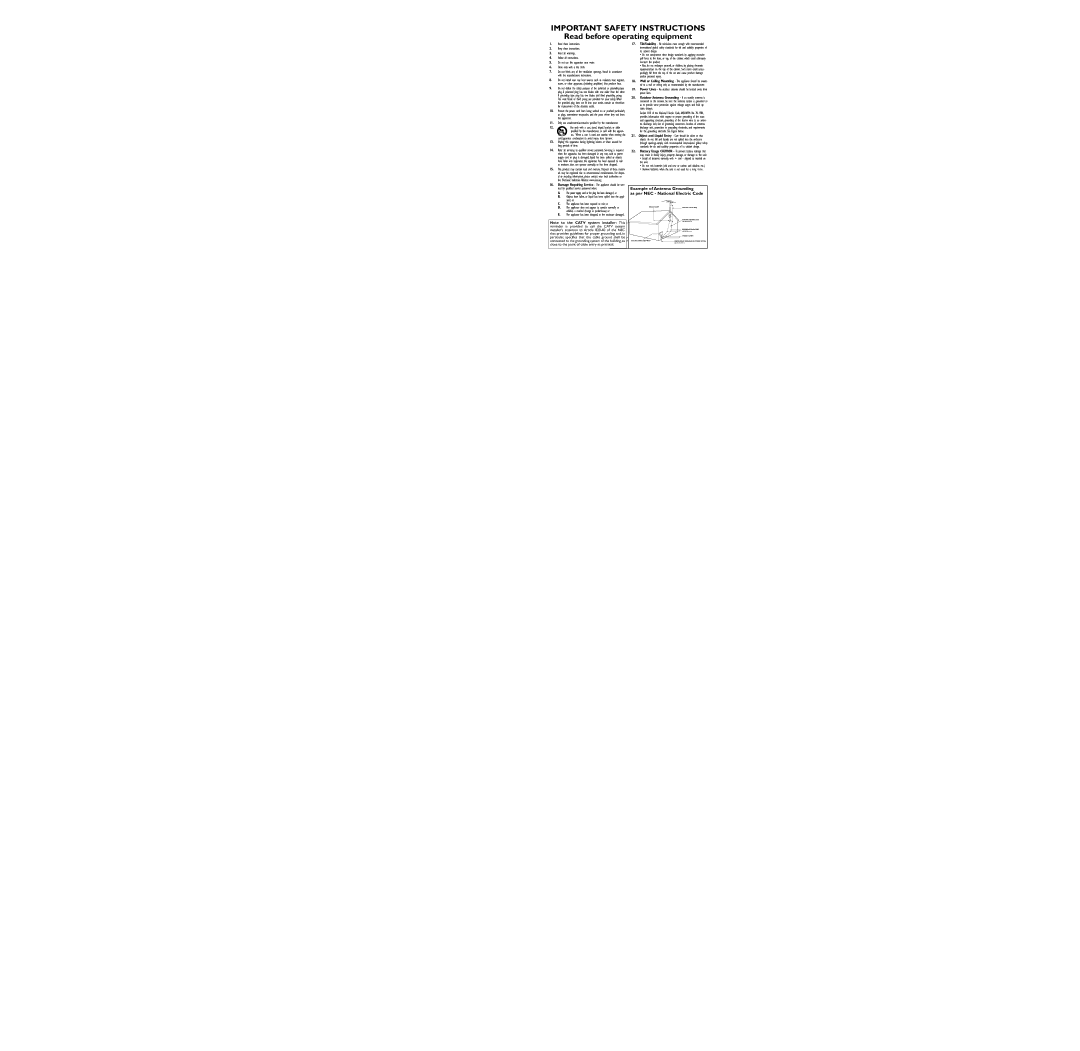 Magnavox 27MT3305/17 warranty Example of Antenna Grounding, As per NEC National Electric Code 