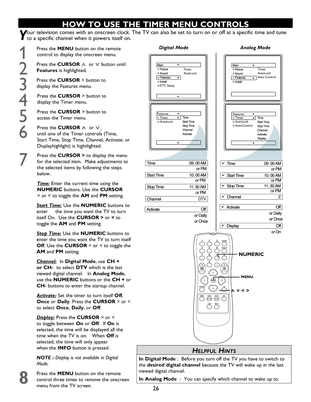 Magnavox 27MT6005D, 27MT5005D, 32MT6015D, 32MT5015D manual HOW to USE the Timer Menu Controls 