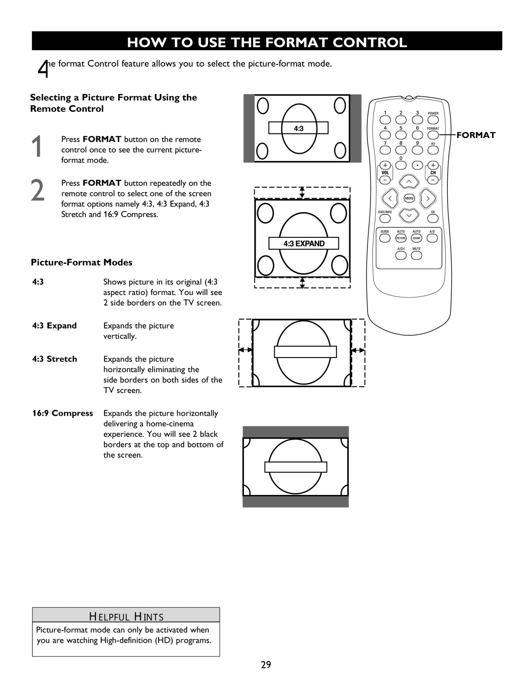 Magnavox 32MT6015D, 27MT5005D, 27MT6005D, 32MT5015D manual HOW to USE the Format Control, Expand, Stretch 