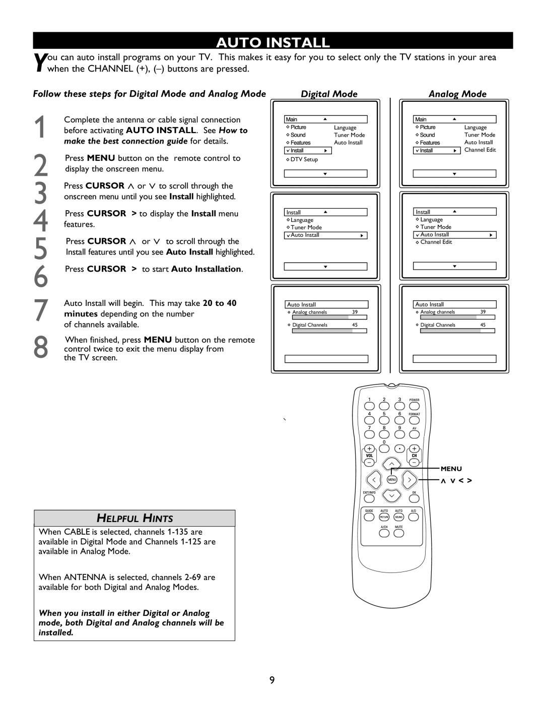 Magnavox 32MT6015D, 27MT5005D, 27MT6005D, 32MT5015D manual Press Cursor To start Auto Installation 