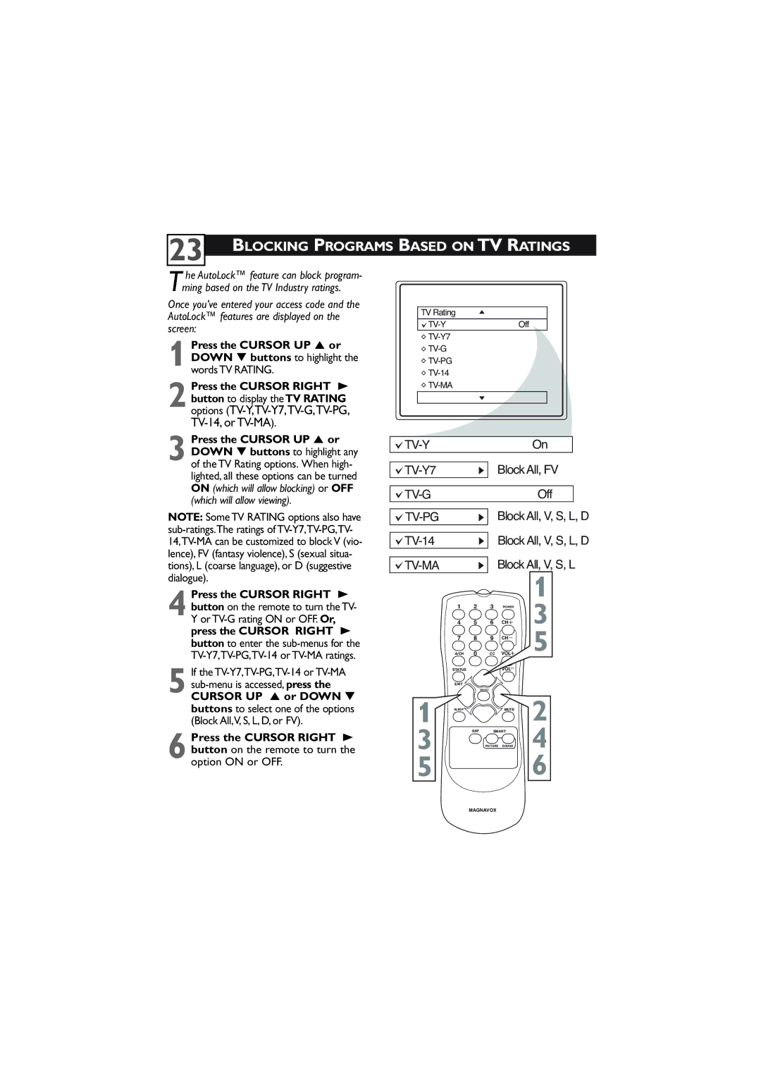 Magnavox 27MT5405/17 user manual Blocking Programs Based on TV Ratings 