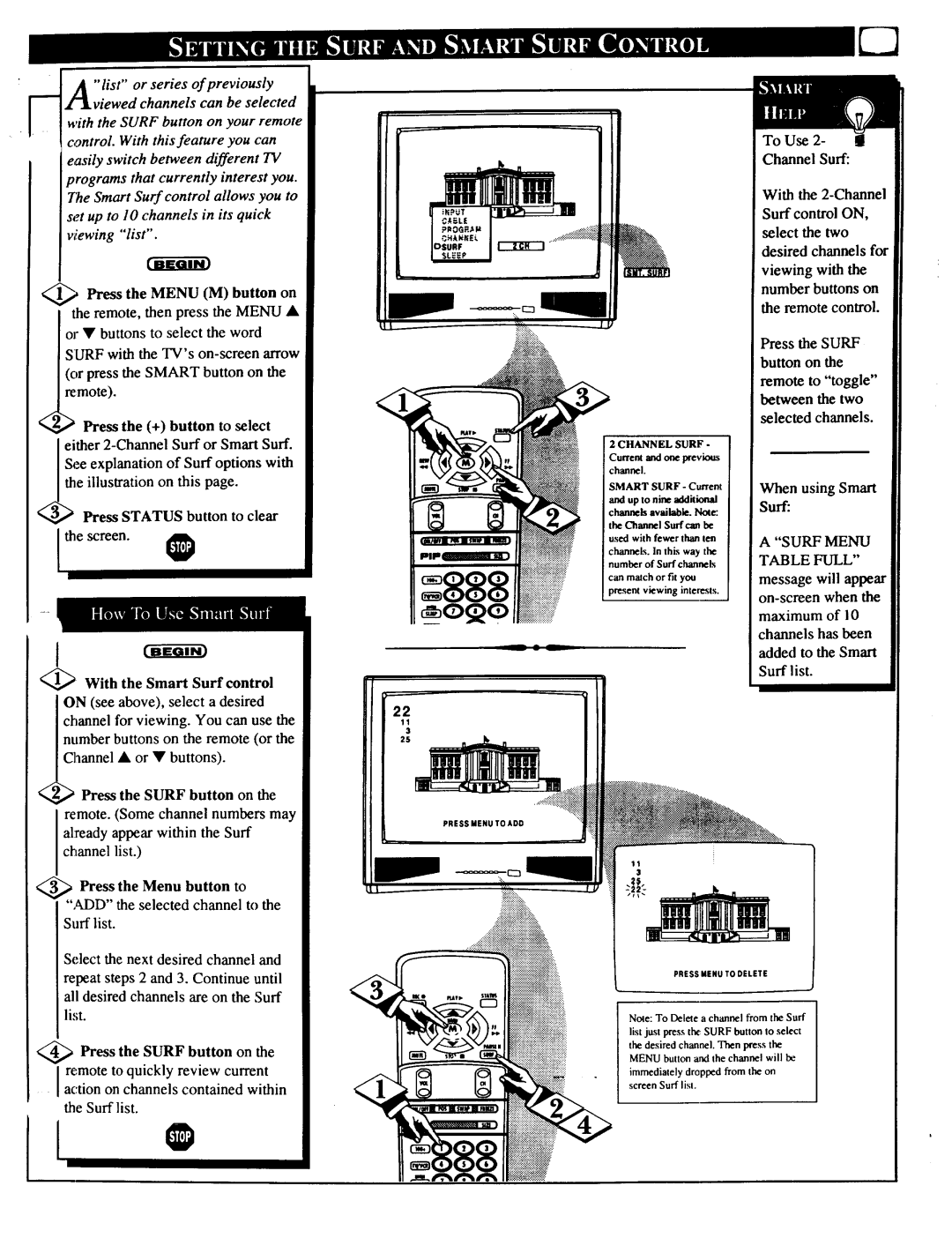 Magnavox 27TP83 C101 owner manual To Use 2, Press the Menu M button on the remote, then press the Menu, Surf 