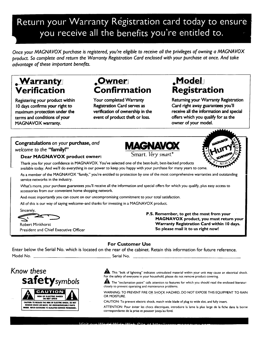 Magnavox 27TP83 C101 owner manual Cong tu,ationspurch--, Magnavox 