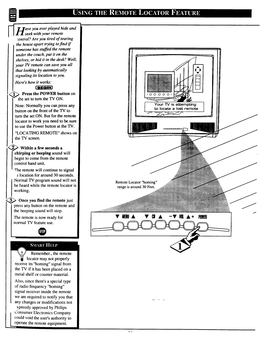 Magnavox 27TP83 C101 owner manual Press the Power button on the set to turn the TV on 