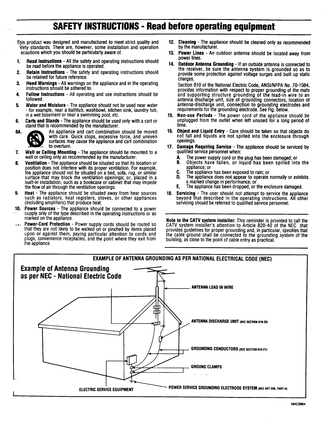 Magnavox 27TP83 C101 owner manual SAFETYINSTRUCTIONS- Read before operating equipment 