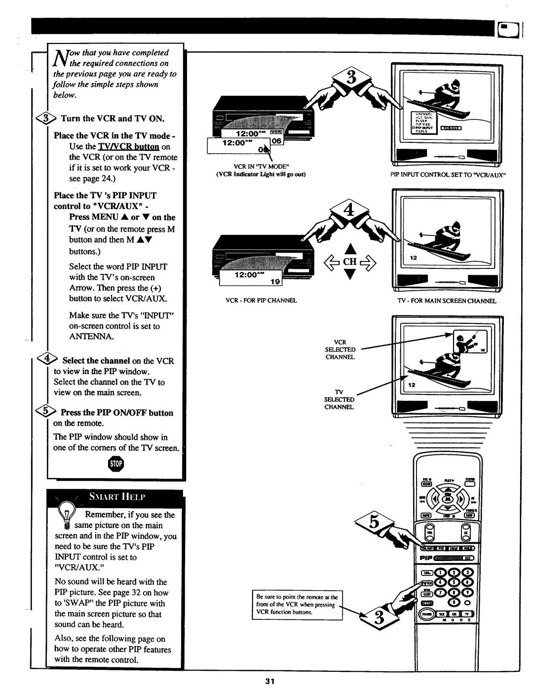 Magnavox 27TP83 C101 owner manual Select the channel on the VCR to view in the PIP window, Input control is set to 