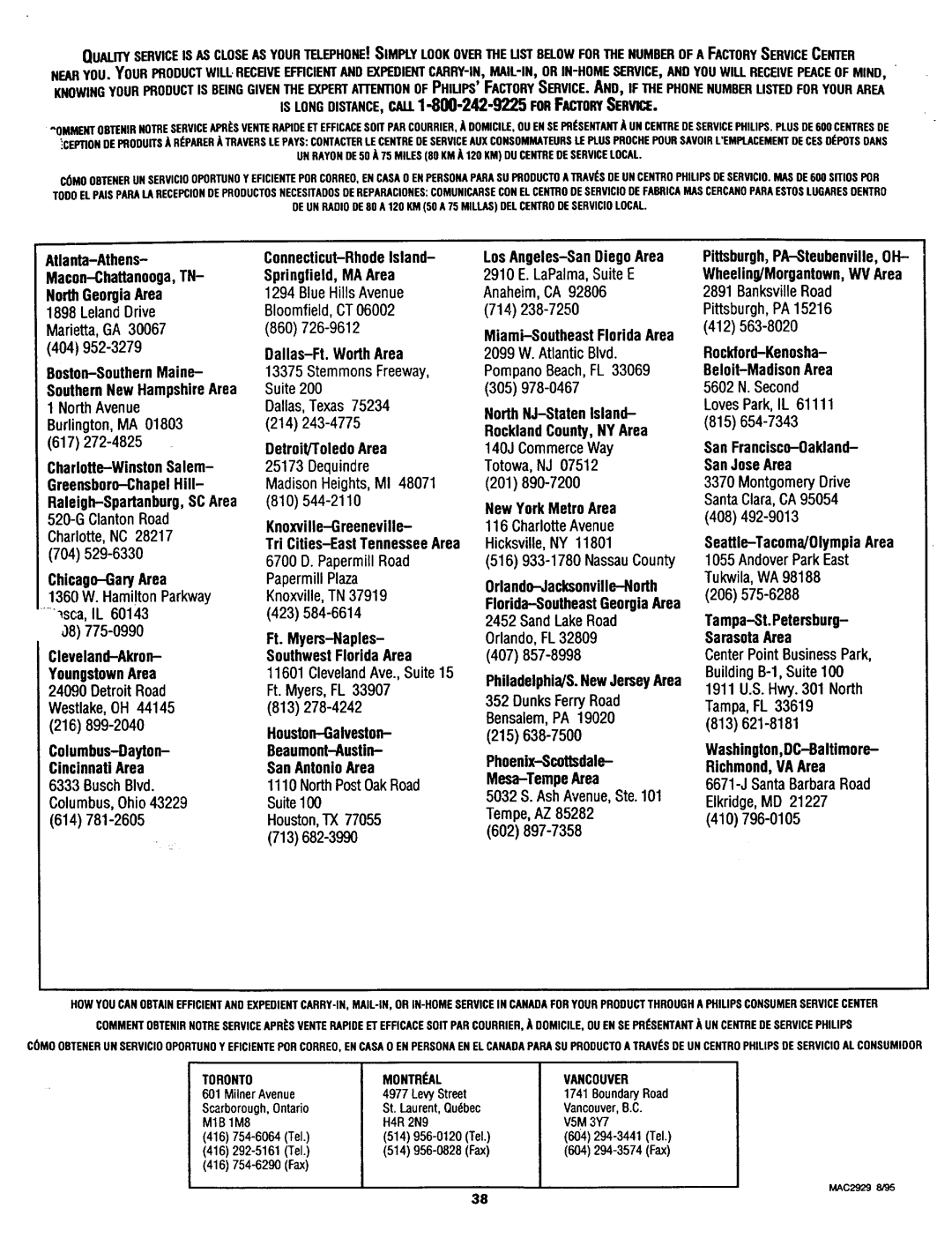 Magnavox 27TP83 C101 owner manual Connecticut-RhodeIsland Springfield,MA Area BlueHillsAvenue 