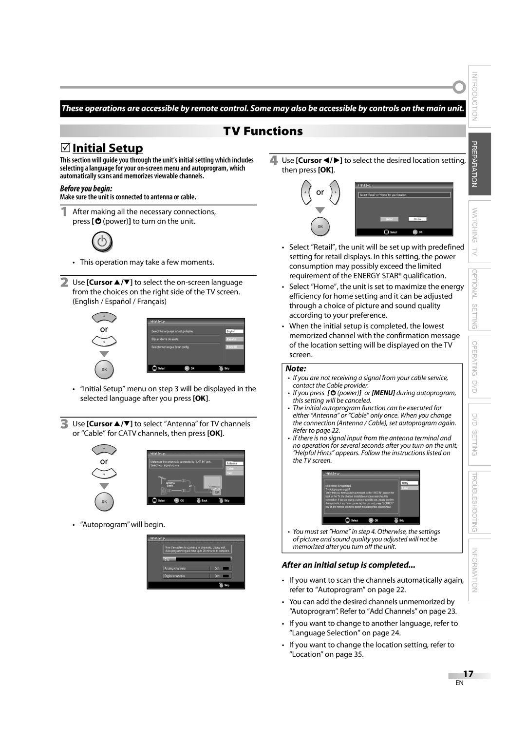 Magnavox 32MD350B user manual TV Functions  Initial Setup, Before you begin, After an initial setup is completed 