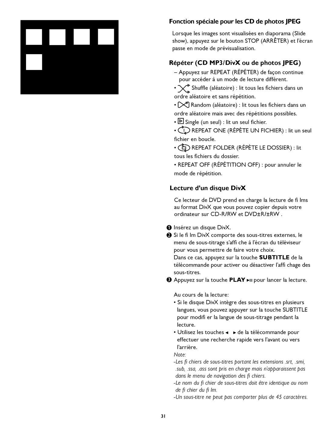 Magnavox 32MD357B, 26md357b user manual Fonction spéciale pour les CD de photos Jpeg, Répéter CD MP3/DivX ou de photos Jpeg 