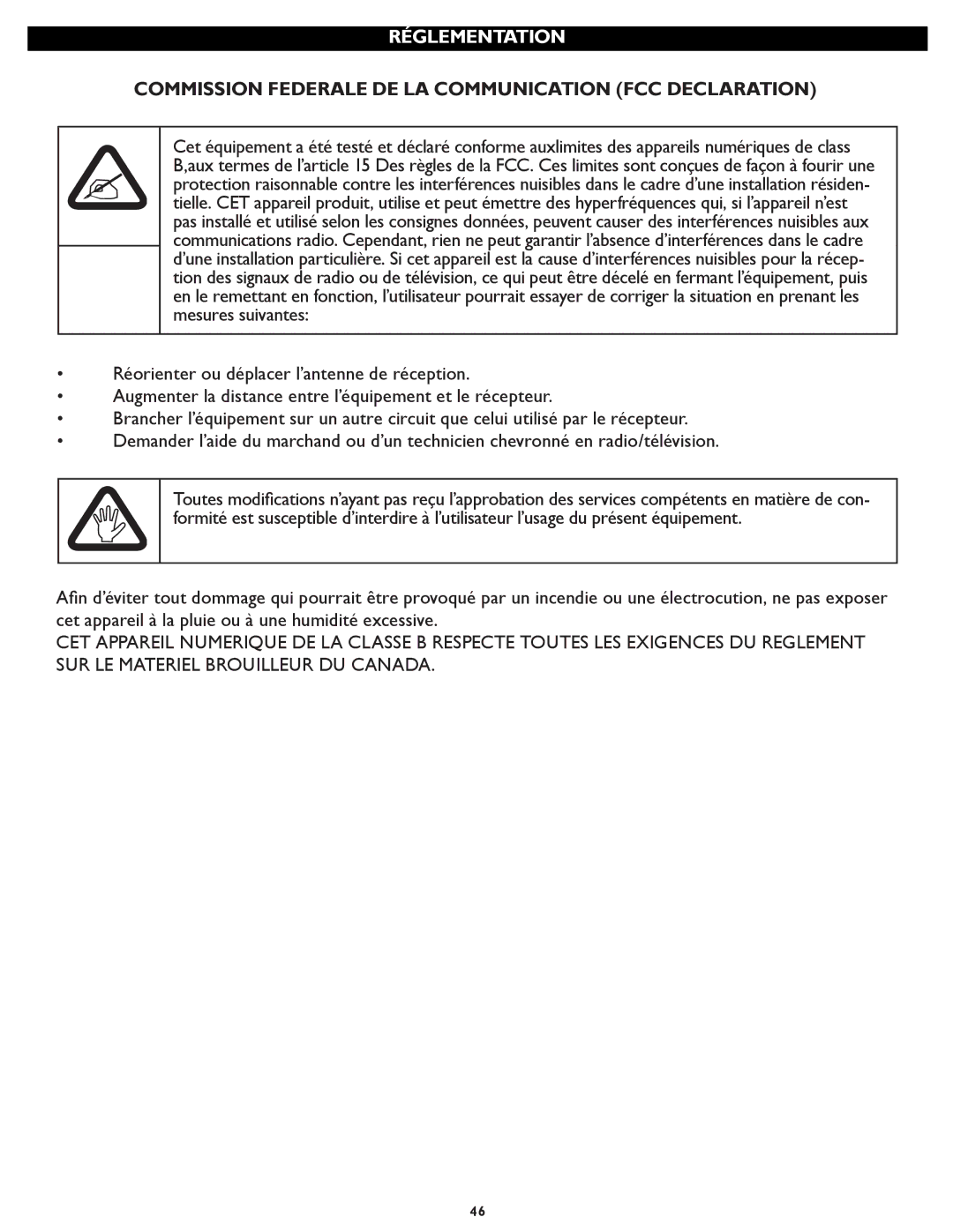 Magnavox 26md357b, 32MD357B user manual Réglementation 