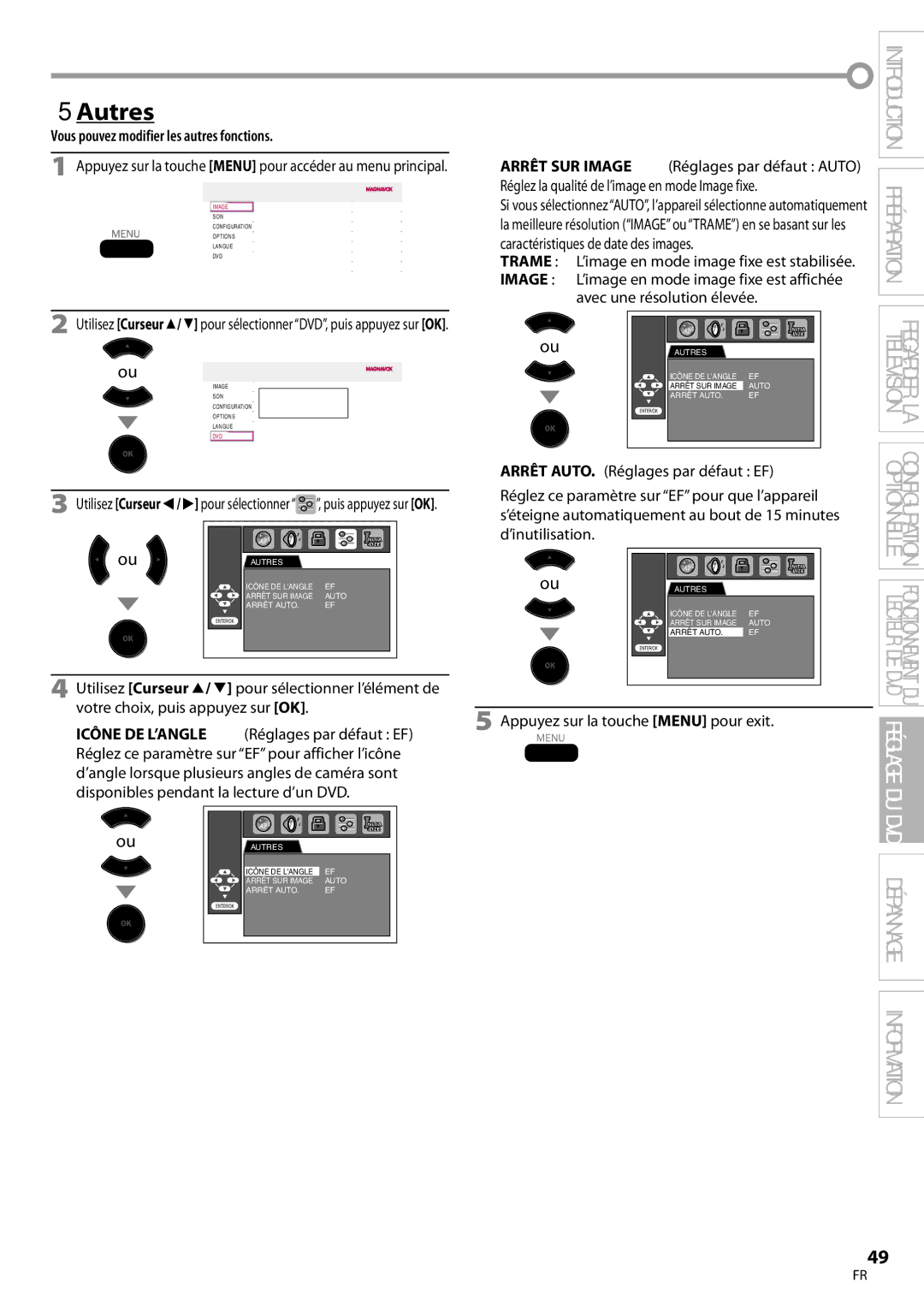 Magnavox 32MD359B user manual Autres, Vous pouvez modifier les autres fonctions, Arrêt SUR Image, Trame 