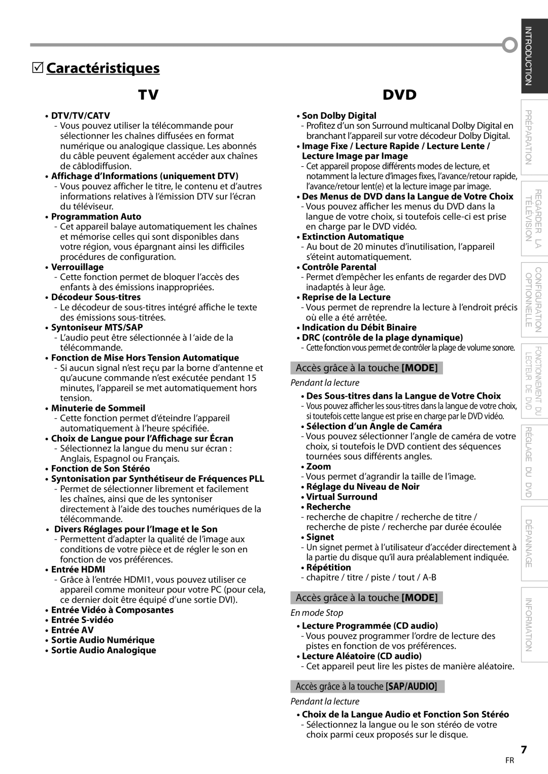 Magnavox 32MD359B user manual Caractéristiques 