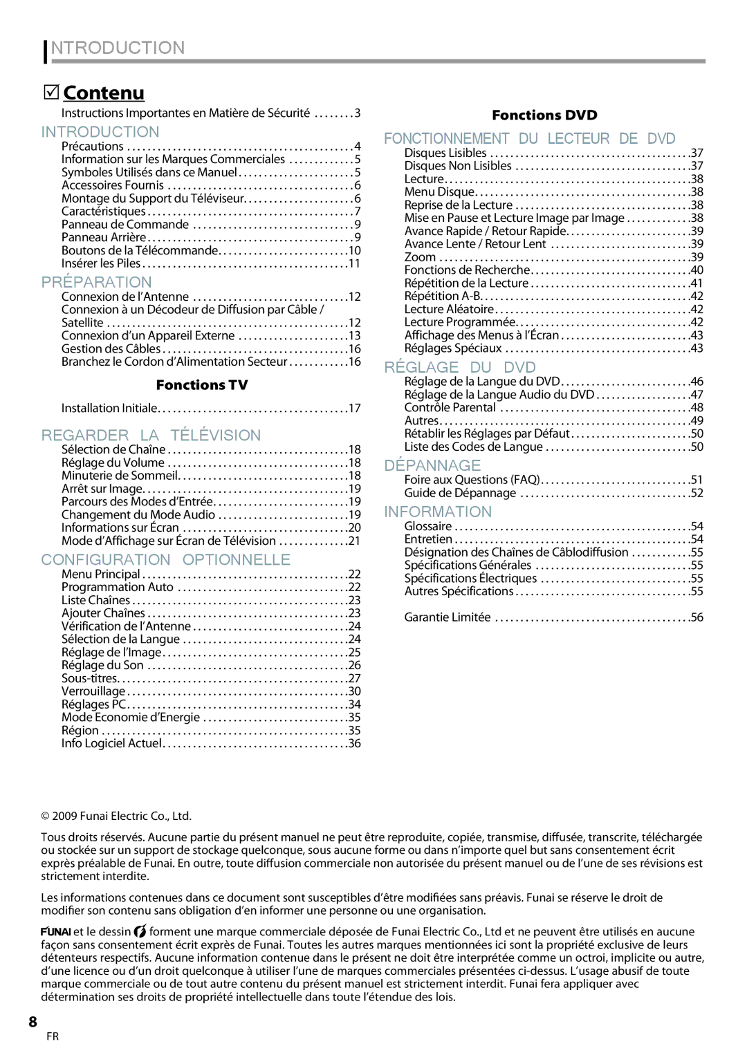 Magnavox 32MD359B user manual Contenu, Fonctions DVD, Fonctions TV, Instructions Importantes en Matière de Sécurité 