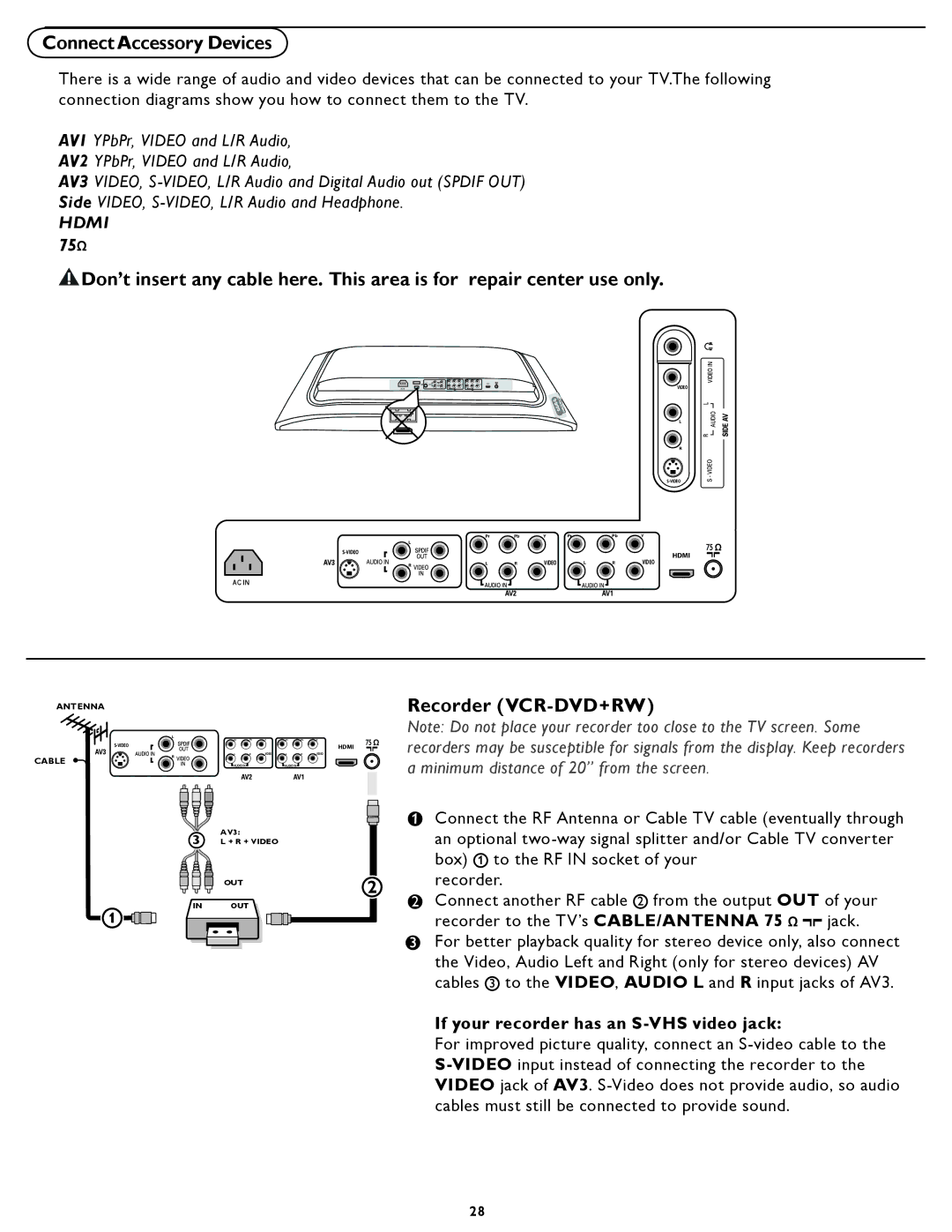 Magnavox 32MF231D user manual Recorder VCR-DVD+RW, If your recorder has an S-VHS video jack 