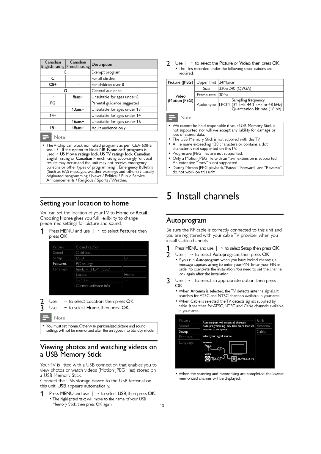 Magnavox 32MF301B owner manual Install channels, Setting your location to home, Autoprogram 