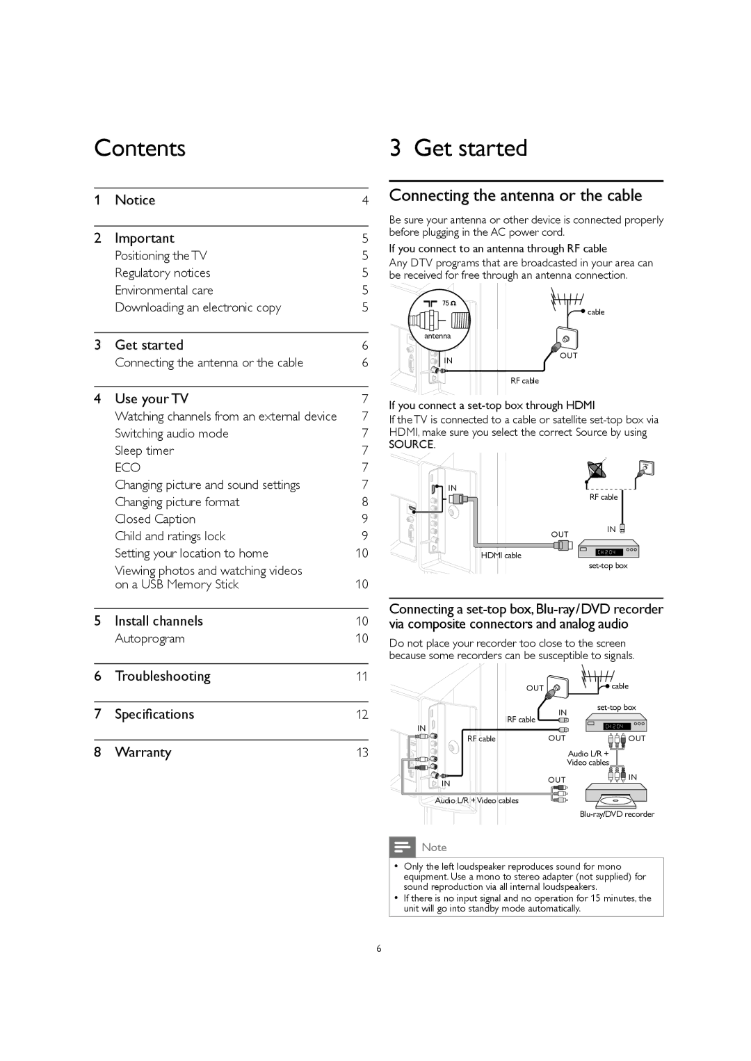 Magnavox 32MF301B owner manual Contents, Get started 