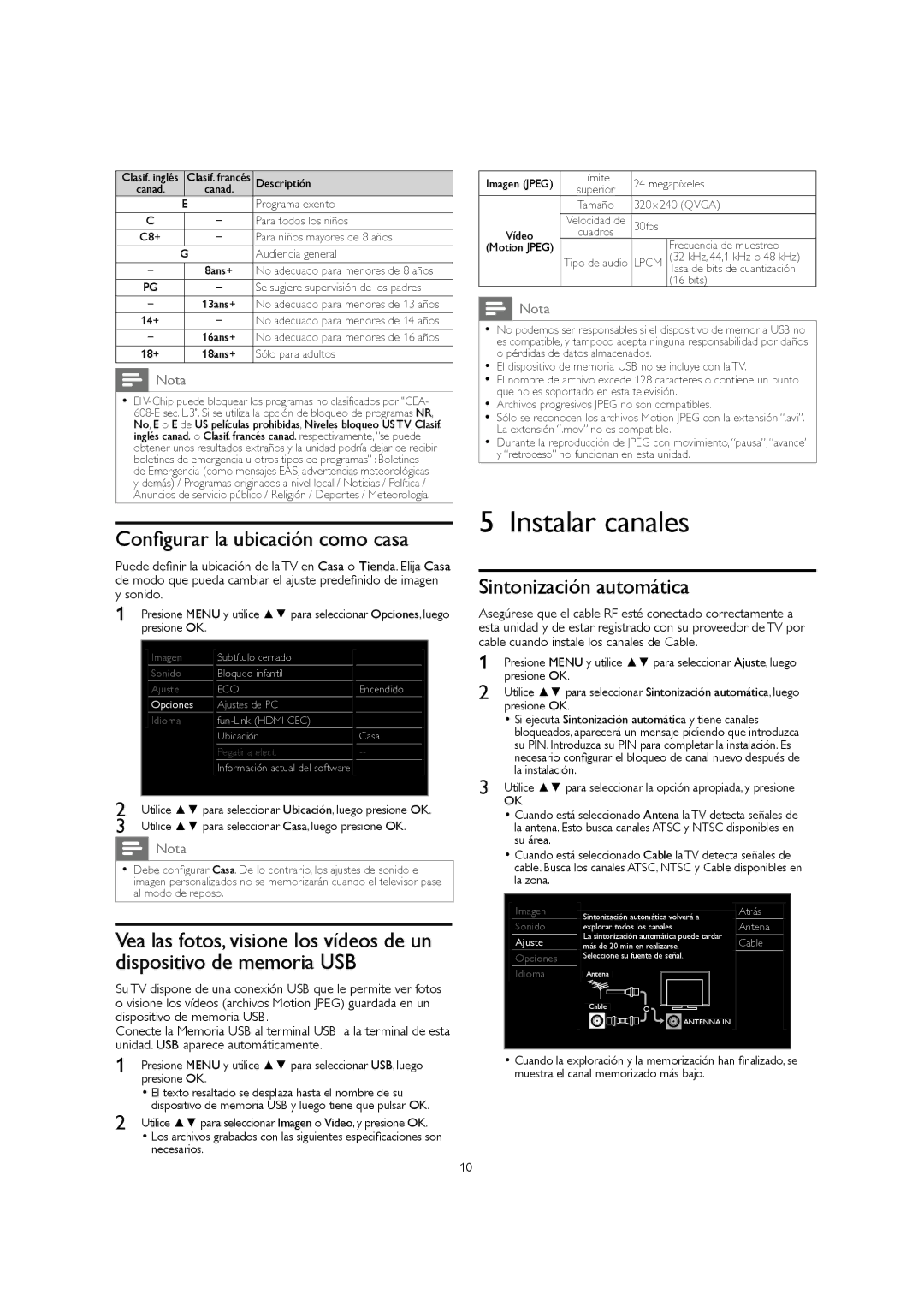 Magnavox 32MF301B owner manual Instalar canales, Conﬁgurar la ubicación como casa, Sintonización automática 