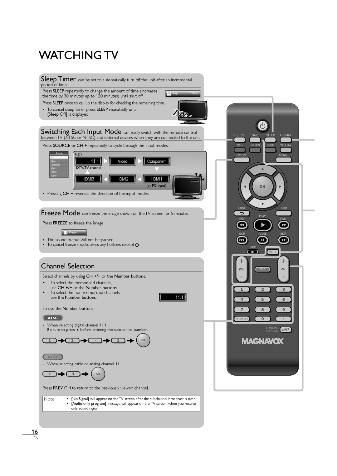 Magnavox 32MF330B Watching TV, Select channels by using CH +/− or the Number buttons, To select the non-memorized channels 