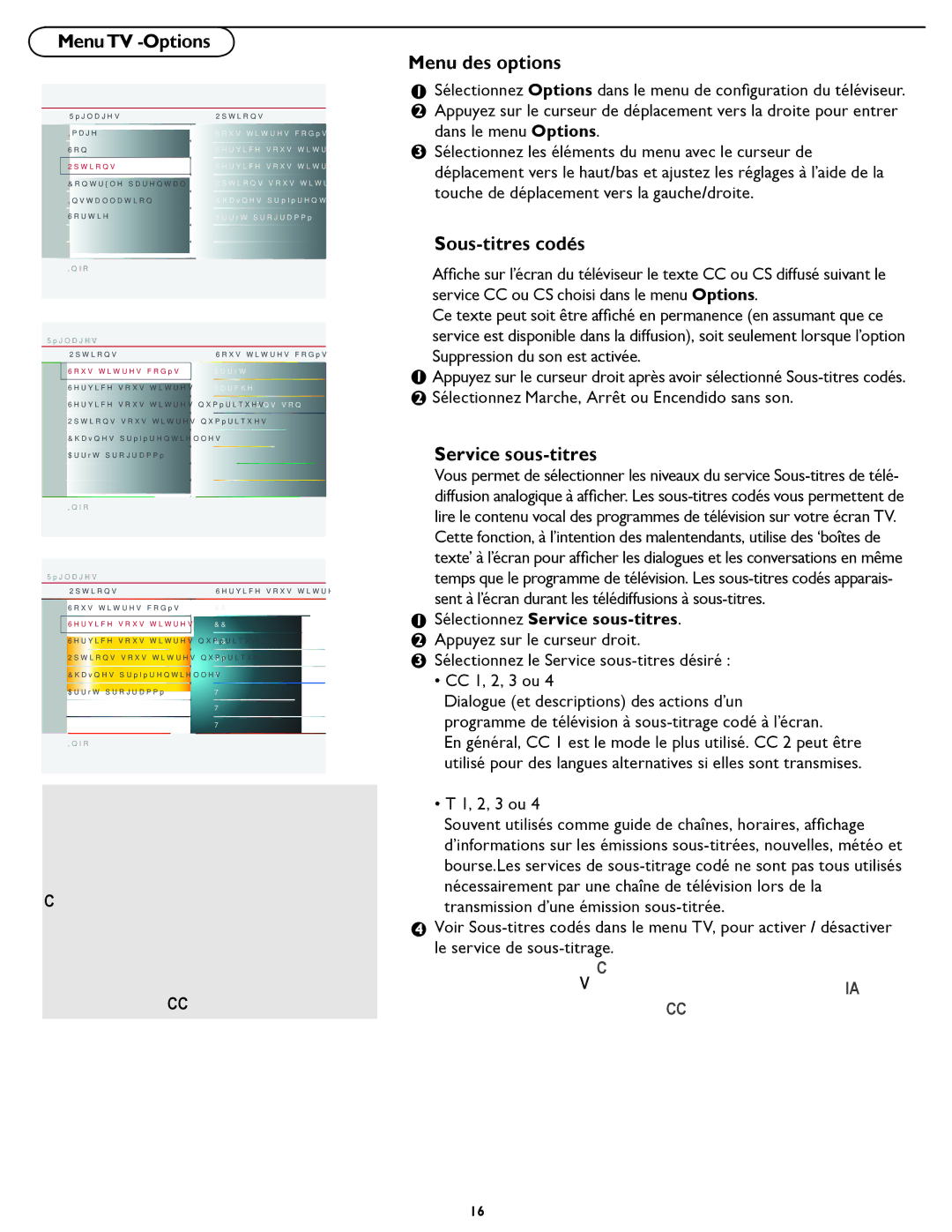 Magnavox 32MF337B user manual MenuTV -Options, Menu des options, Sous-titres codés, Service sous-titres 