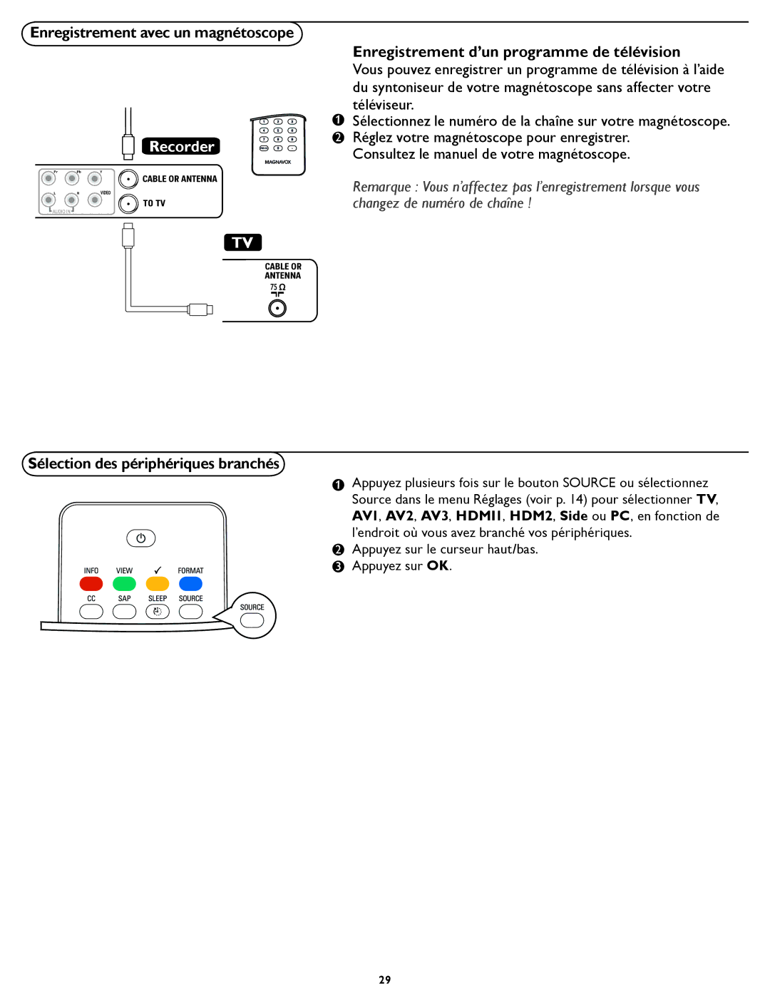 Magnavox 32MF337B user manual Enregistrement avec un magnétoscope, Enregistrement d’un programme de télévision 