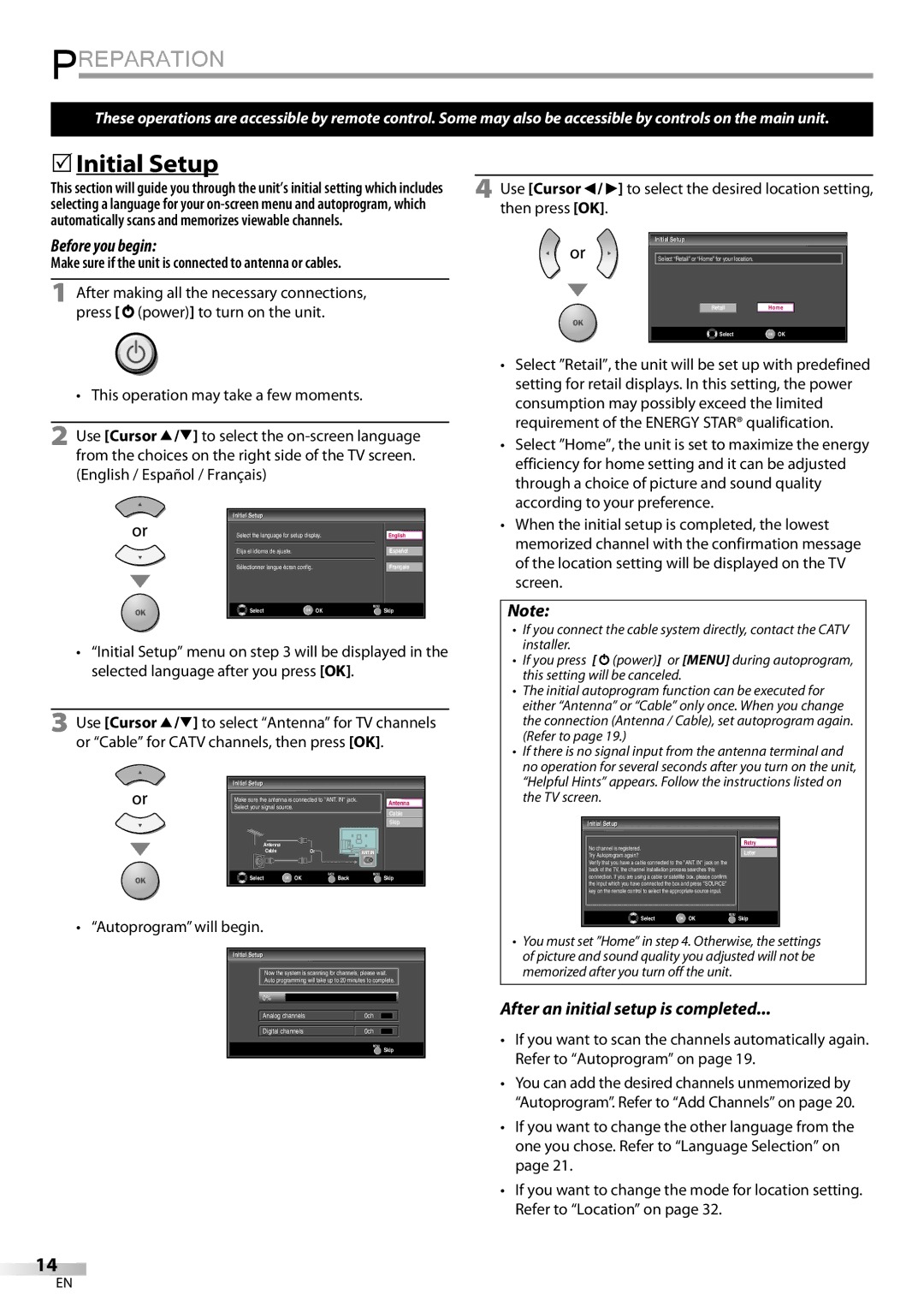 Magnavox 32MF339B user manual 5Initial Setup, Before you begin, After an initial setup is completed, Autoprogram will begin 