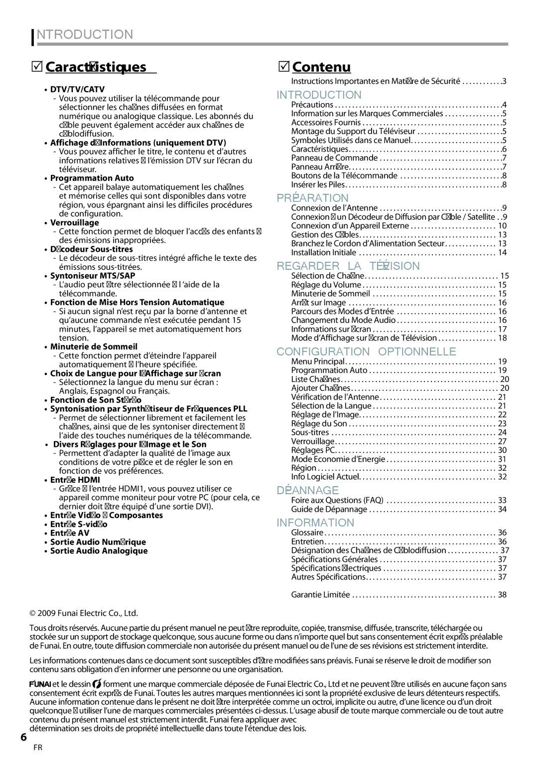 Magnavox 32MF339B user manual Caractéristiques, Contenu 