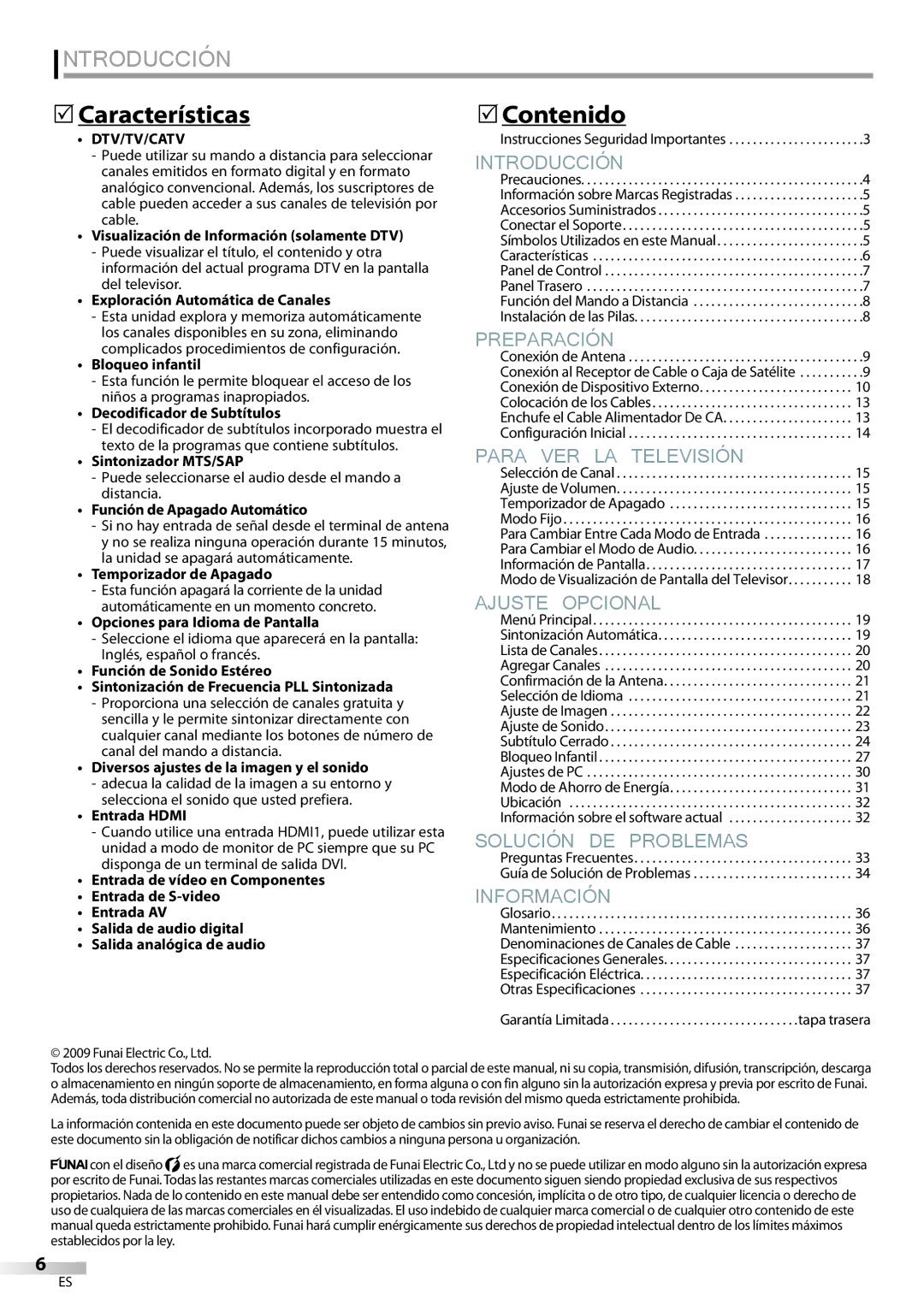 Magnavox 32MF339B user manual Características, Contenido 