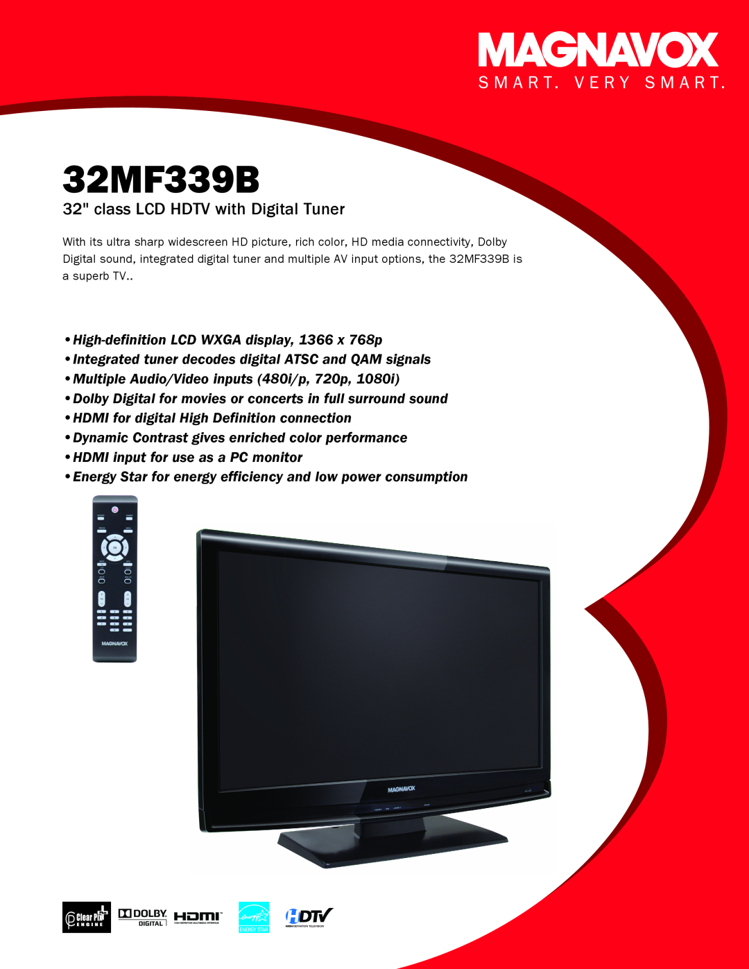 Magnavox 32MF339B/F7 manual class LCD HDTV with Digital Tuner 