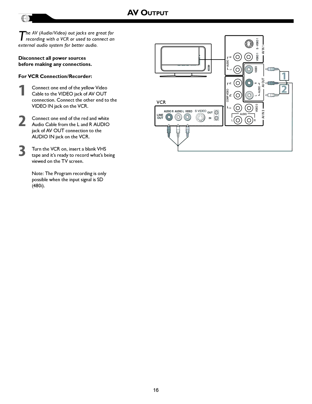 Magnavox 32MF605W, 26MF605W owner manual AV Output, For VCR Connection/Recorder 