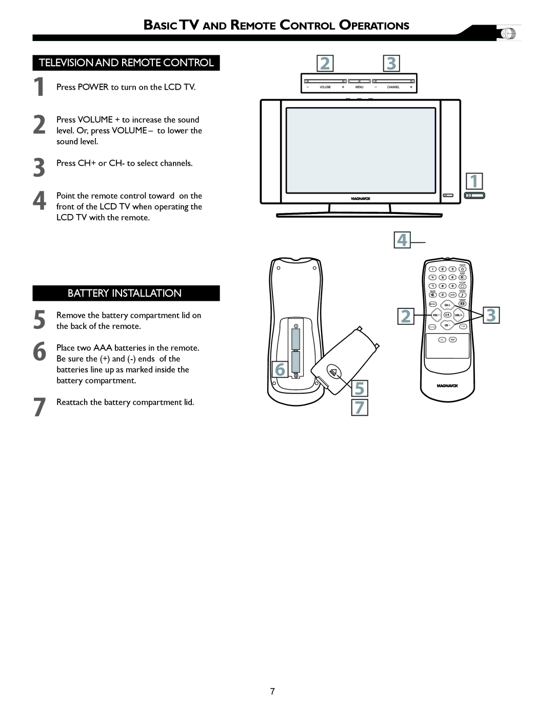 Magnavox 26MF605W, 32MF605W owner manual Basic TV and Remote Control Operations 