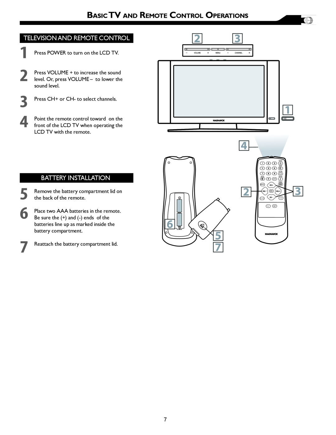 Magnavox 26MF605W Television And Remote Control, Basic Tv And Remote Control Operations, Source C C, P I P, M E N U Ok 