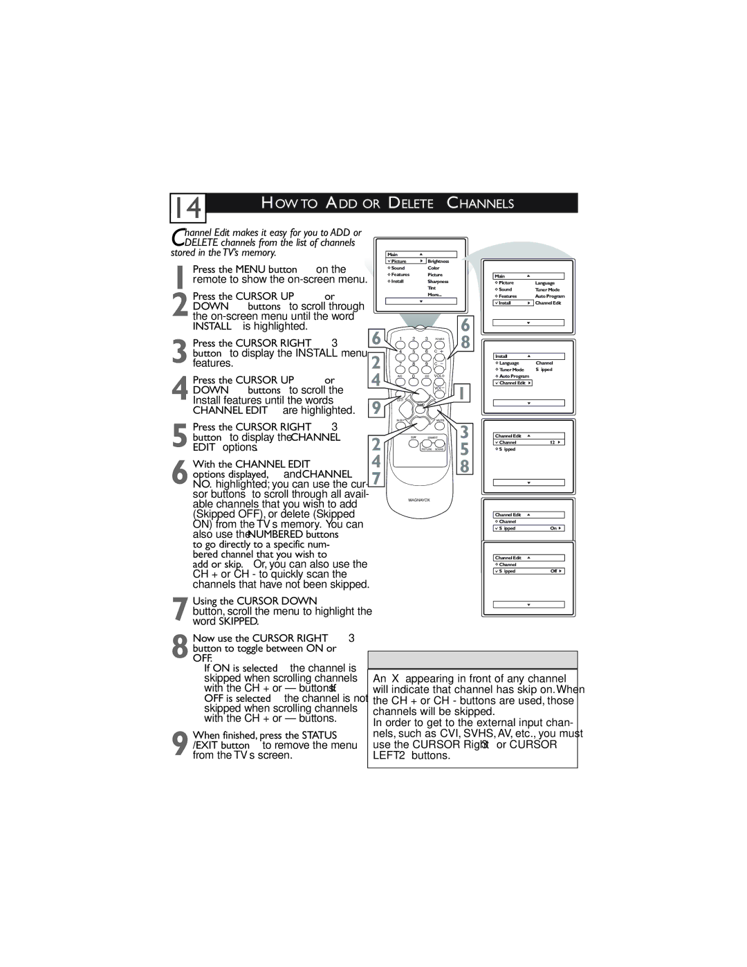 Magnavox 32MT3305/17 user manual HOW to ADD or Delete Channels, Power 6 CH 9 CH 