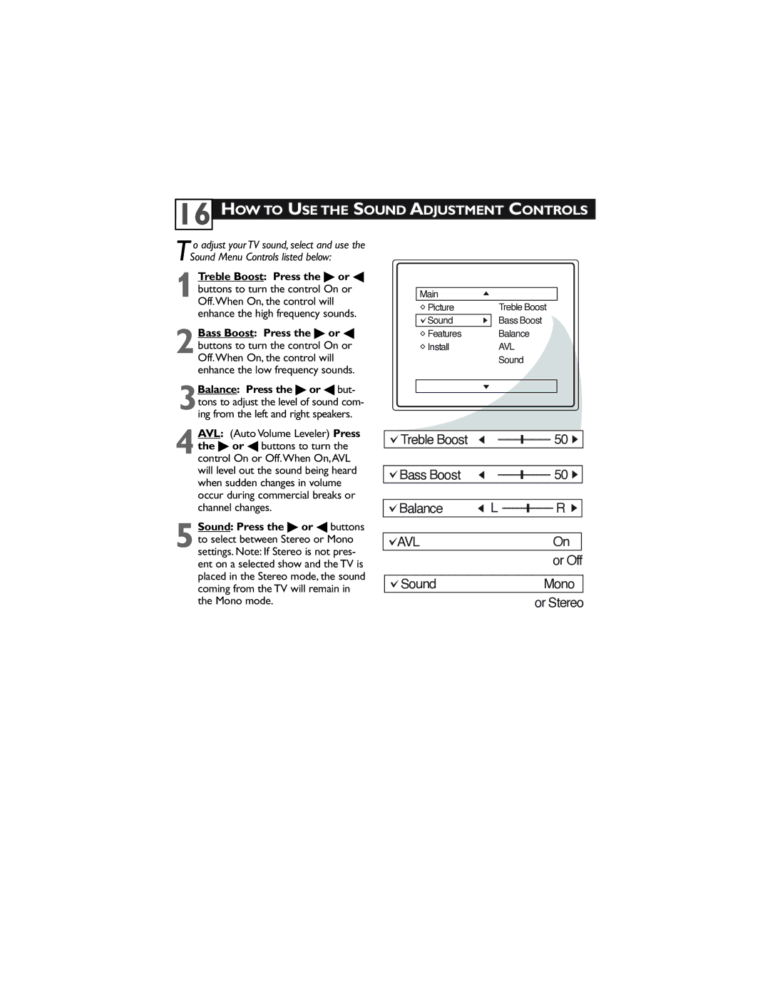 Magnavox 32MT3305/17 user manual HOW to USE the Sound Adjustment Controls 