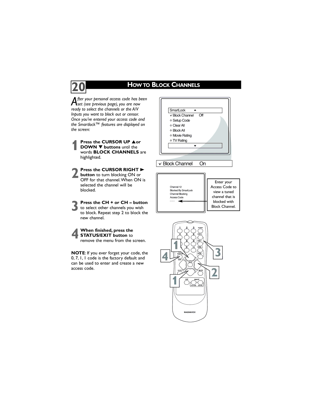 Magnavox 32MT3305/17 user manual HOW to Block Channels, Block Channel On 